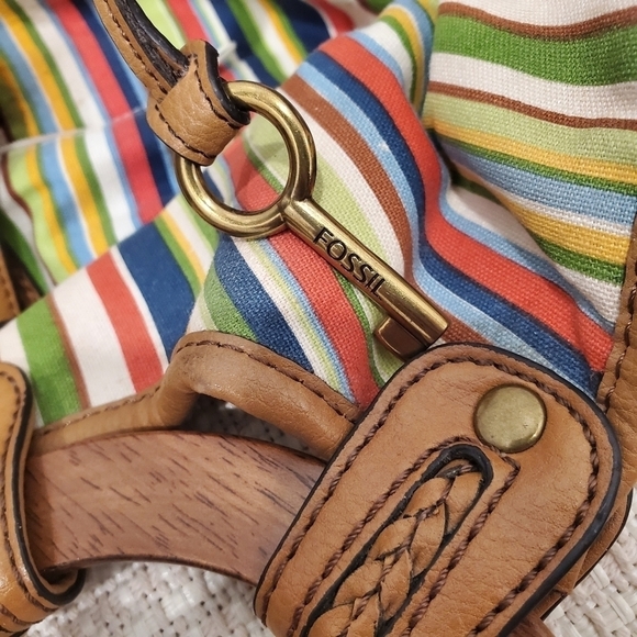 FOSSIL Ivory Woven Tweed Wood Handle Bag - Picture 5 of 6